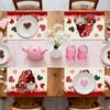 1-Set Gnome Couple Placemats - Buffalo Plaid & Polka Dots with Hearts & Bows, Hand Washable Table Mats Suitable for Valentine's Day