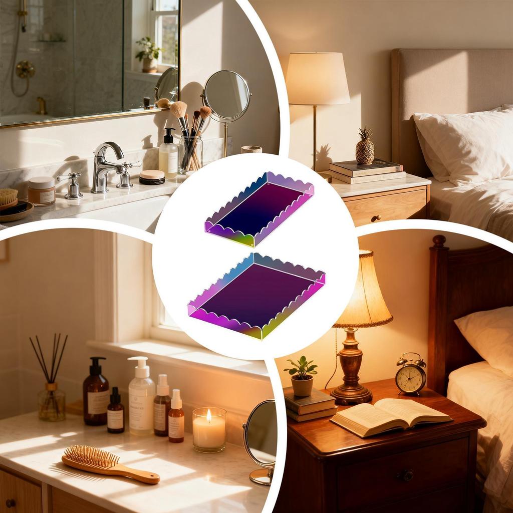 Decorative Tray 2 Pieces Scalloped Storage Organizer Vanity Tray Coffee Table Decor For Kitchen Vanity Nightstand Counter Home