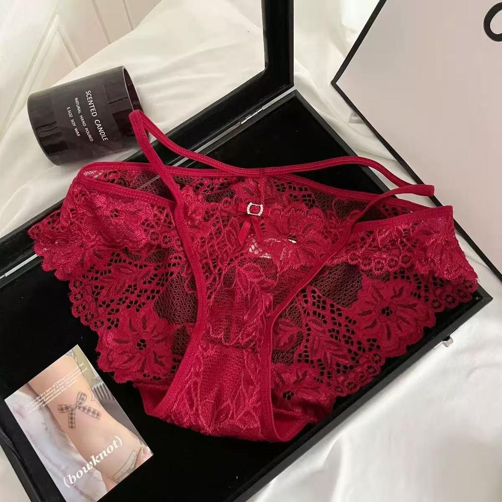 Female Summer Thin Sexy Lace Light Luxury Diamond Bow Breathable Briefs