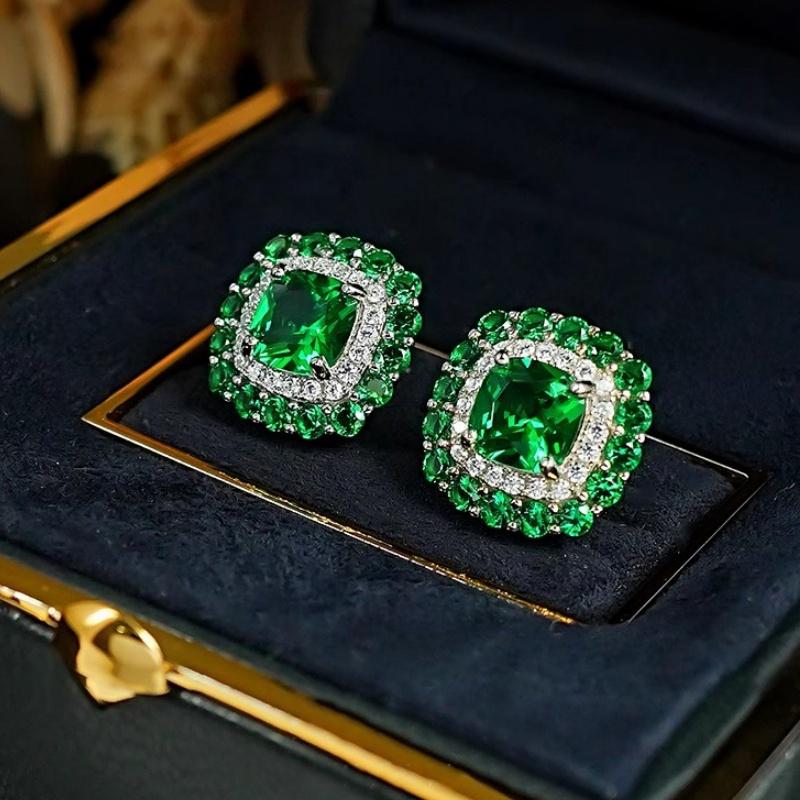 Special Interest Vintage Stud Earrings with Green/Blue Cubic Zirconia Elegant Accessories Daily Wearable Women Jewelry