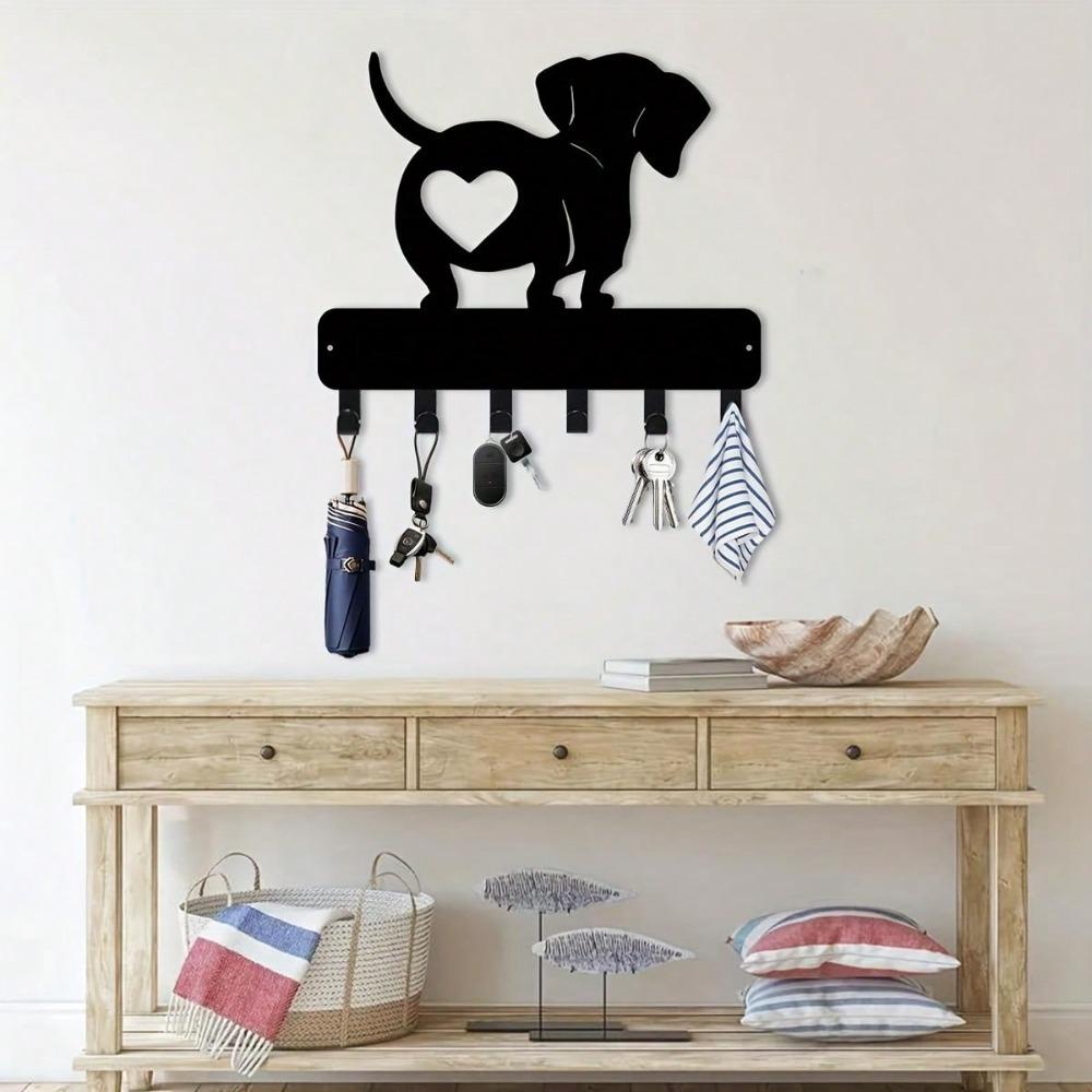 Metal Dachshund Key Holder Heart Shaped Wall Hook for Home Office Black