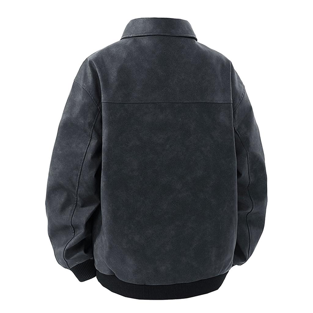 Męska Retro Kolorowa Skórzana Kurtka z Klapami Casualowa Sportowa Luźna Kurtka