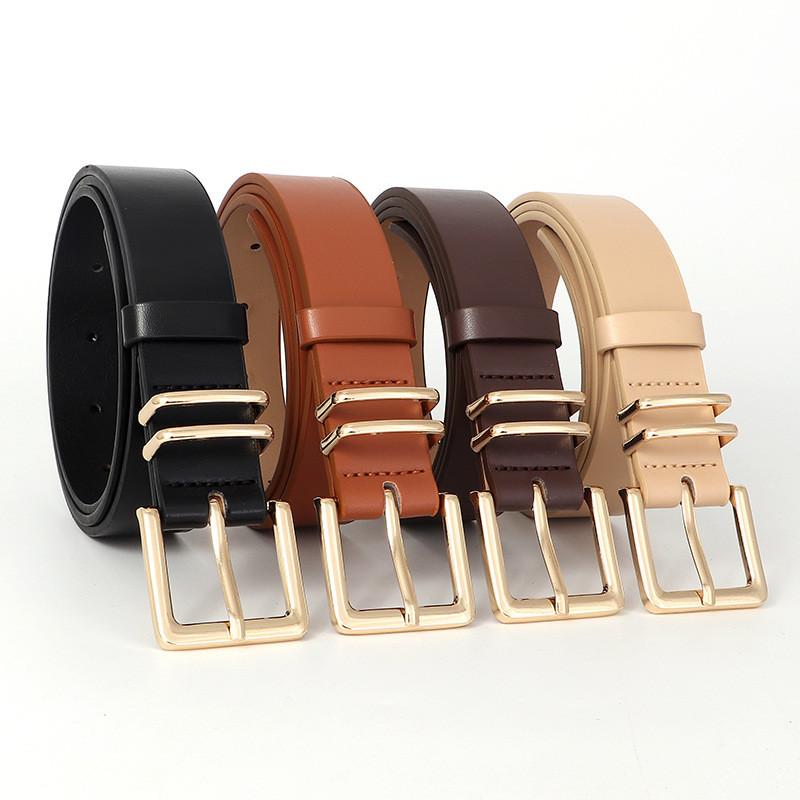 Minimalist Womens Leather Belt With Gold Buckle For Dress And Jeans Wear