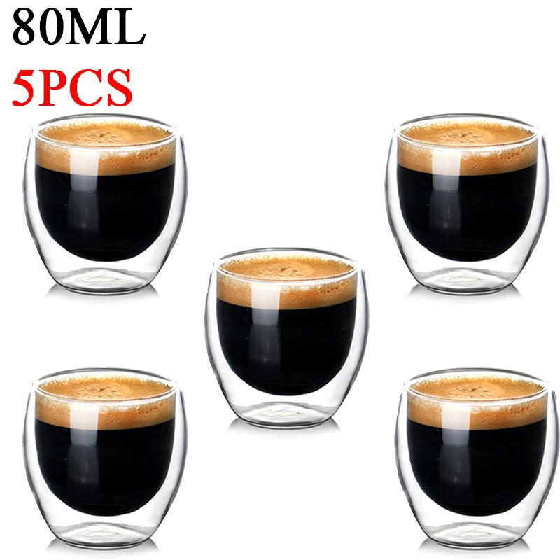 2-6 STK 80 ml doppelschichtige Isolierglastasse aus Borosilikatglas Kaffee-/Milchbecher Teetasse Restaurant Haushaltstrinkgeschirr Geschenk