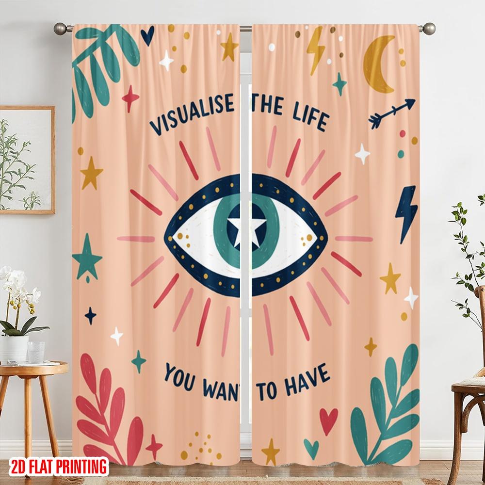2 Stück 2D Flachdruck Party Fenstervorhänge Visualisieren Auge Traum Leben Polyester Ohne Strom Alle Jahreszeiten Party & Feiertag
