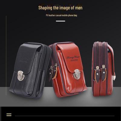 Herren-Gürteltasche aus PU-Leder, mehrlagig, horizontal/vertikal, für Business und Freizeit