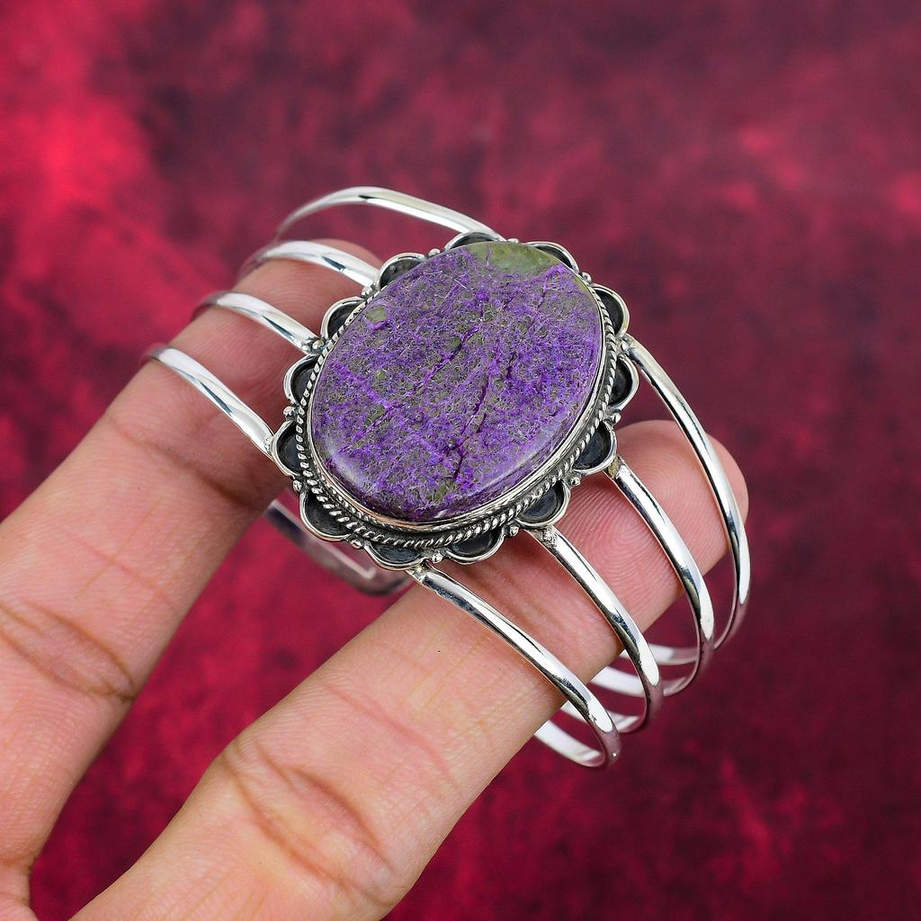 Purpurite Handmade Gemstone Jewelry, 925 Solid Sterling Silver Bangle Unique Design Jewelry, For Women