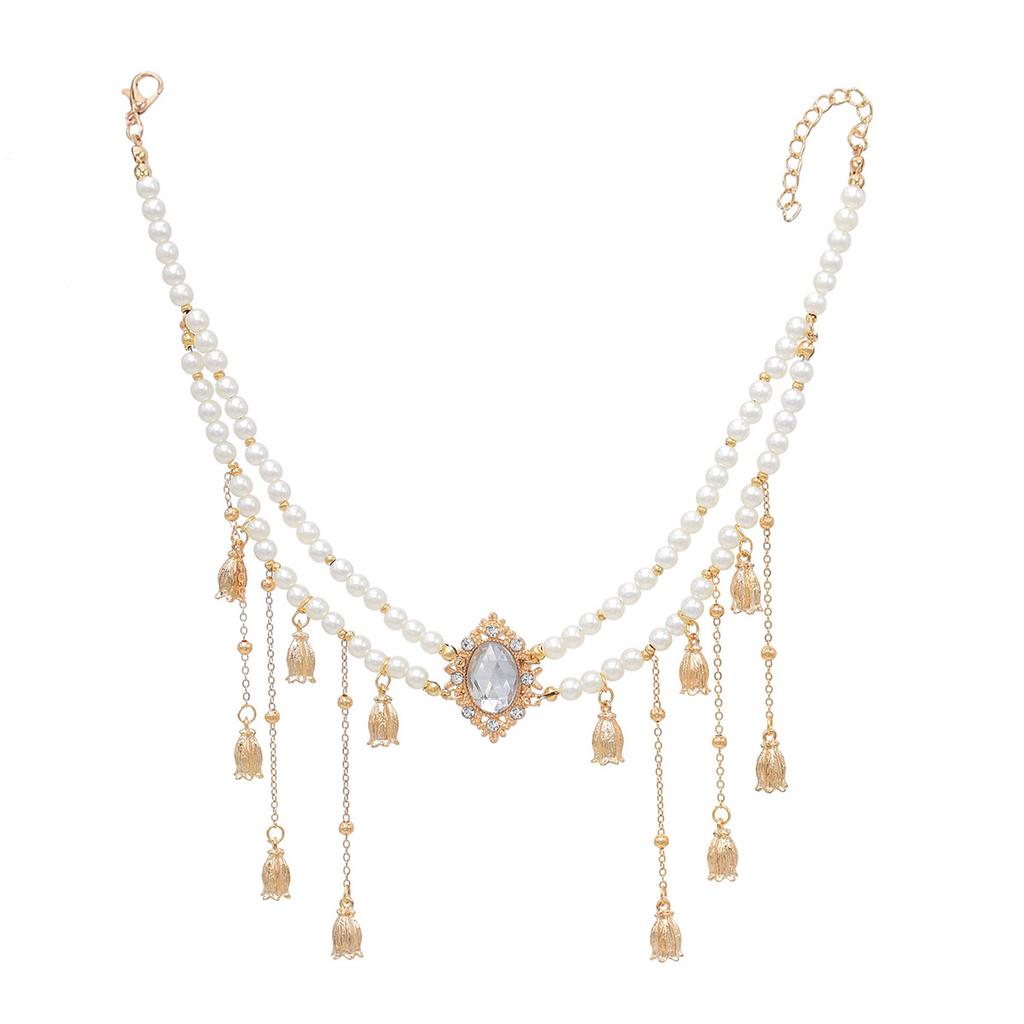 Princess Pearl Forehead Chain Ancient Style Tassel Necklace Ethnic Wind Hair Accessories Yunnan Lijiang Decorations Jewelry