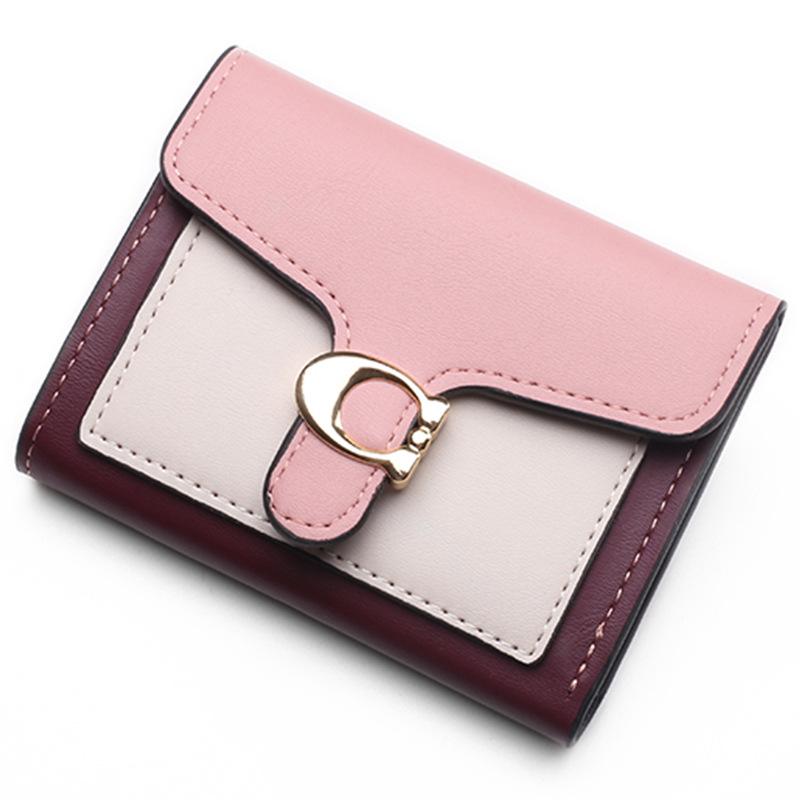 2024 Women's Short Color Block Foldable Wallet - Versatile, Fashionable, Compact Coin Purse with Snap Closure.