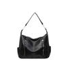 (Black) Large Capacity Retro Tote Crossbody Bag With Zipper Closure Office Daily For