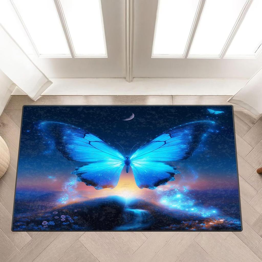 Large Galaxy Butterfly Rug Blue Fantasy Starry Sky Area Rugs Modern Microfiber Non-Slip Washable Living Room Dining Room Bedroom