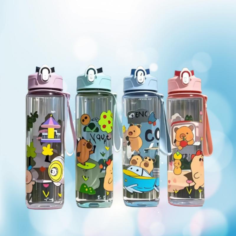 780ml Capybara Water Bottle For Kids Water Sippy Cup With Silicone Straw Leakproof Plastic Water Bottles Summer Kids Water Cup