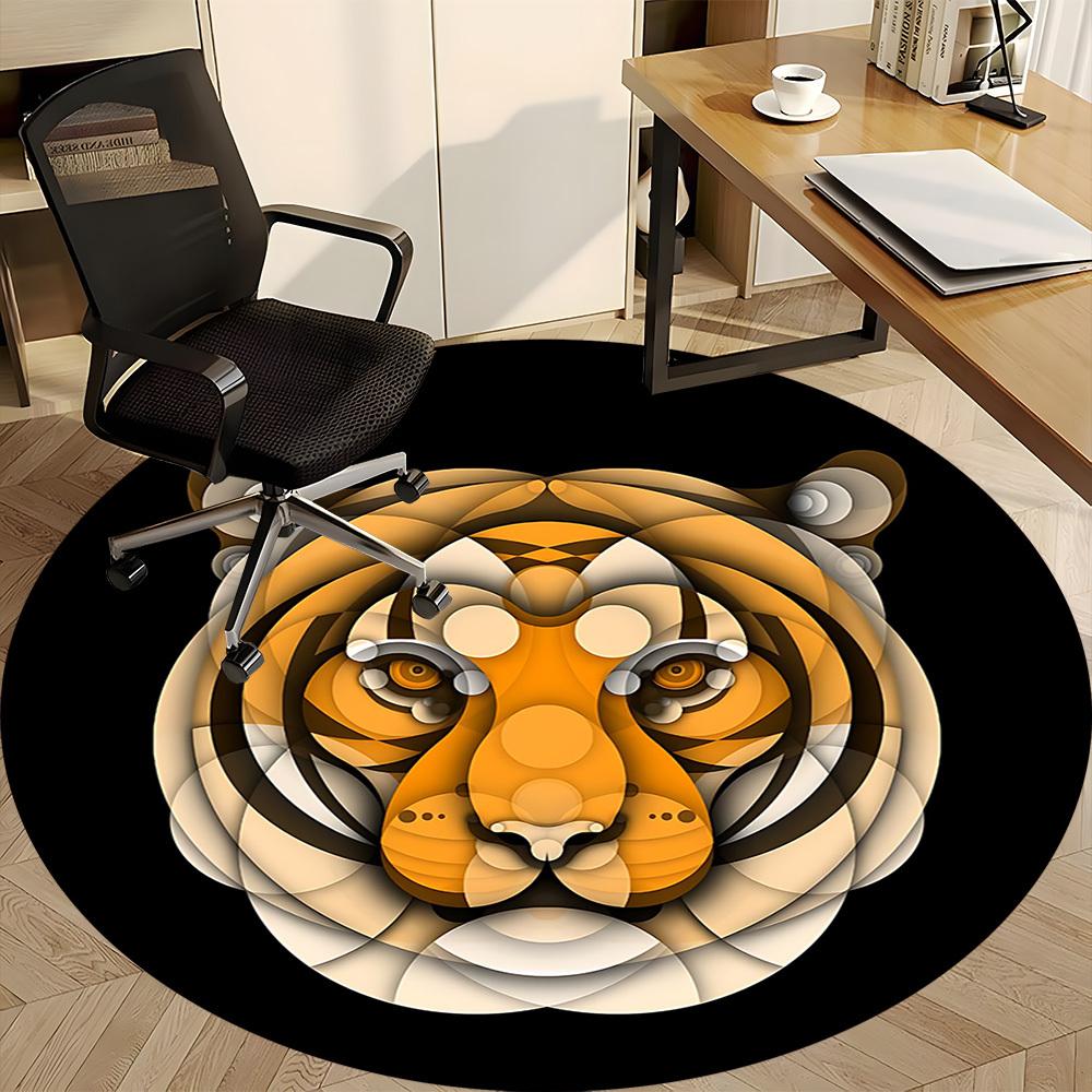 1pc Tiger Pattern Office Round Area Rug,  Mat Suitable For Office, Under Office Chairs Bedroom Living Room Home Decor, Room Deco