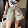 New High-waisted Slimming Lady's Casual Shorts for Summer Workwear, Wide-leg with Double Pockets and Drawstring.
