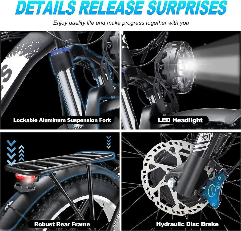 KETELES K800 Ebike 2000W Dvojitý motor 48V23AH Hydraulická brzda Elektrické kolo Horský Sníh 26*4.0" Tlustá pneumatika Městská elektrická kola