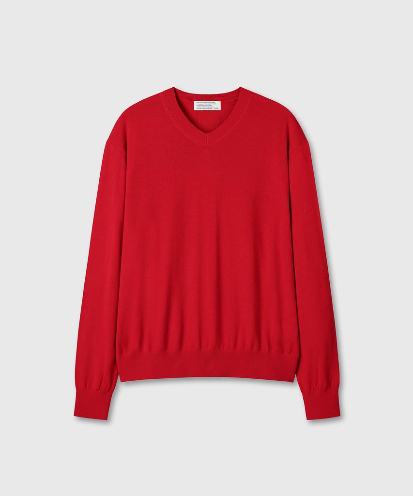 Daibeuin Loosed Fine Wool V-Neck Knit (Red)