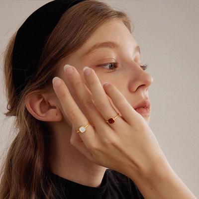 Women Ring Retro French Style Adjustable Opening Design Square Enamel Glaze Finger Band Fashion Jewelry Gift