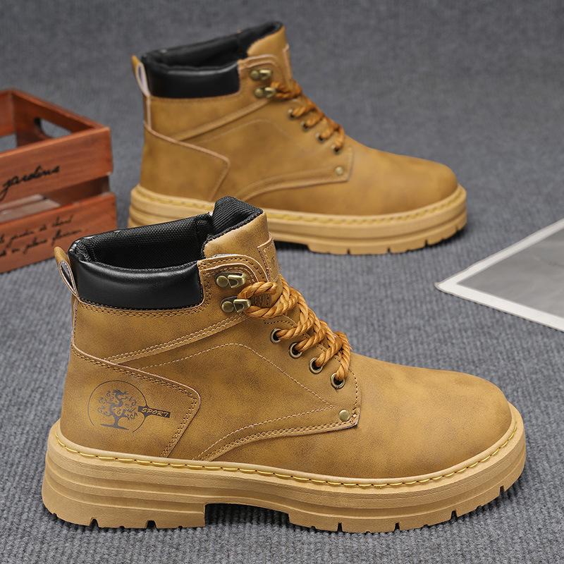 Herbst neue High-Top Martin Stiefel Herren Britische Retro Workwear Schuhe Lederschuhe Plateau Rutschfest Kurze Stiefel Herrenschuhe