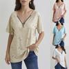Spring Summer New Zipper Short Sleeve Shirt Women Tops Casual Love Print Pullover T-shirt Woman Fashion Elegant Loose Lady Blouse 24145