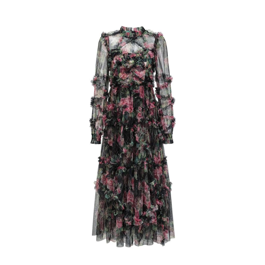 Skinny Floral Dress Outfit Long Sleeve Autumn New Banquet Party Dress Skirt