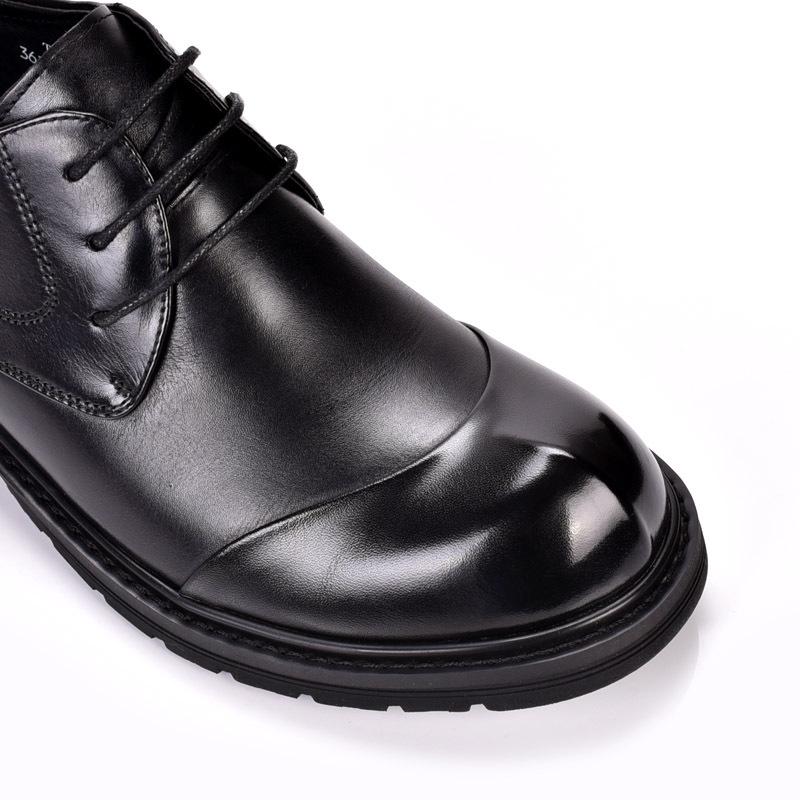 Spring & Autumn Men's Round Toe Cowhide Lace-Up Leather Shoes - Trendy Business Casual Formal Footwear