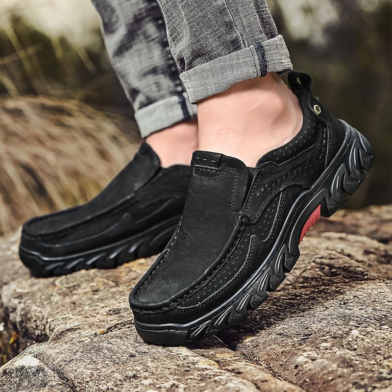Fashion Handmade Retro Leisure Moccasins New Fashion Male Walking Flats Male Shoes Men Casual Shoes Breathable Genuine Leather Loafers
