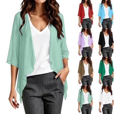 Women Lightweight Chiffon Cardigan Open Front Loose Fit Summer Half Sleeve Casual Outerwear Top for Outdoor
