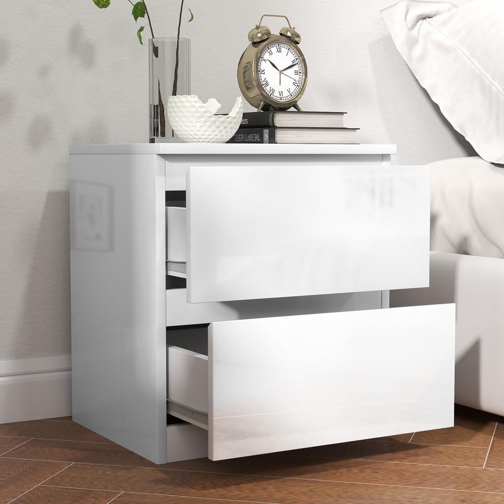 Nightstand With 2 Drawers Bedside Table For Bedroom Living Room 40x34x45 Cm Glossy White