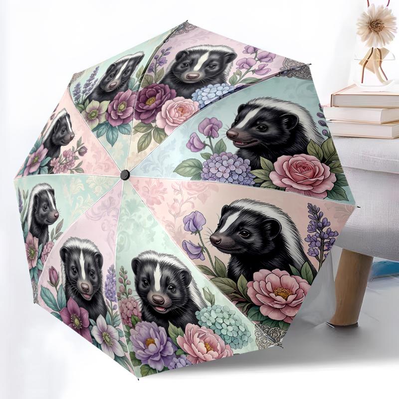 

1pc Sturdy 8-Bone Auto Umbrella, Quiet Pale Rabbit Forest Umbrella, Digital Printed, Foldable Umbrella for On-the-Go Outdoor Use