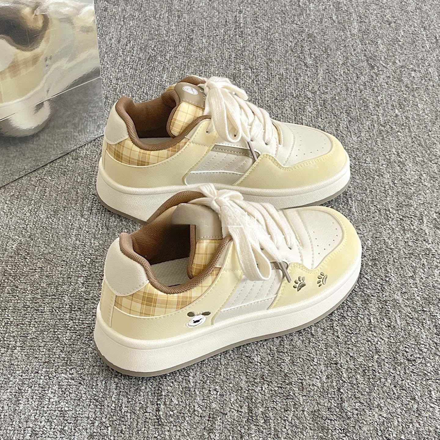 

[Дядя Обувь] Корейские новые академические женские туфли 2025 повседневные на толстой подошве на шнуровке белые туфли весенне-осенние кеды женские 35