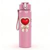1PC Plaid Ribbon Heart Ornament Print 750ml Color Plastic Sports Water Bottle Leakproof Flip Straw Lid Suitable for Sports Office Home Use