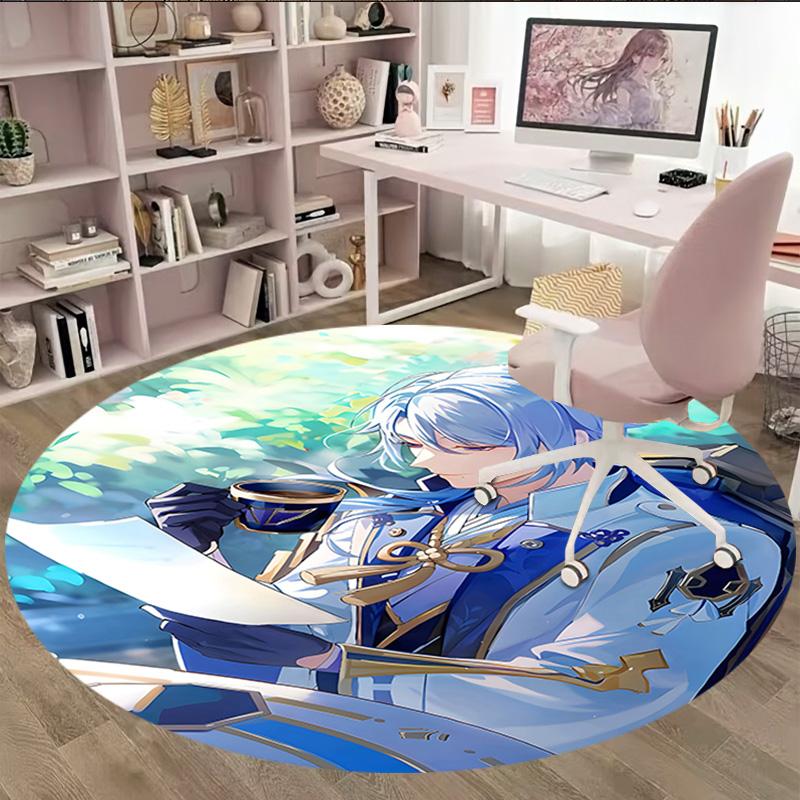 1pc Genshin Impact1 Print Round Carpet Chair Round Carpet Suitable for Bedroom Living Room Home Decorative Carpet