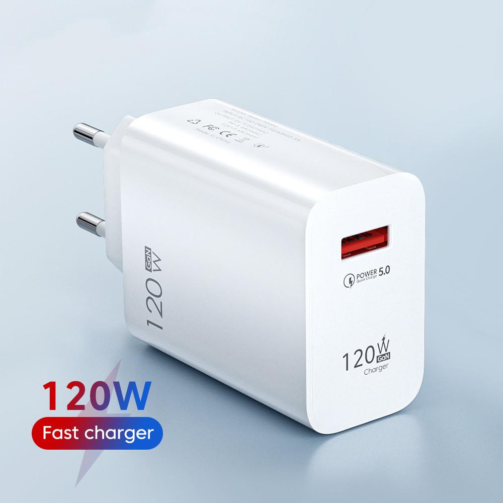 120W USB-lader Hurtiglading GaN-adapter for IPhone 16 15 Pro Huawei Xiaomi Redmi Note 12 Pro Plus Telefon med 10A/6A datakabler