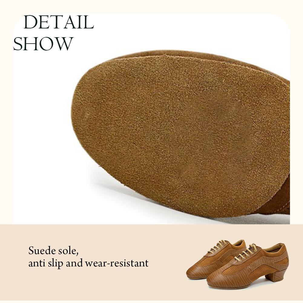 Genuine Leather Jazz Dance Shoes with Mid Heel Suede Dance Ball Standard Latin Dance Shoes for Women and Boys Sports Dancing Shoes 3.5CM
