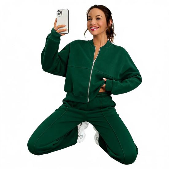 Damen 2-teiliges Outfit Herbst Langarm Reißverschluss Sweatshirt Und Weite Hosen Trainingsanzug Lässige Lounge Sets