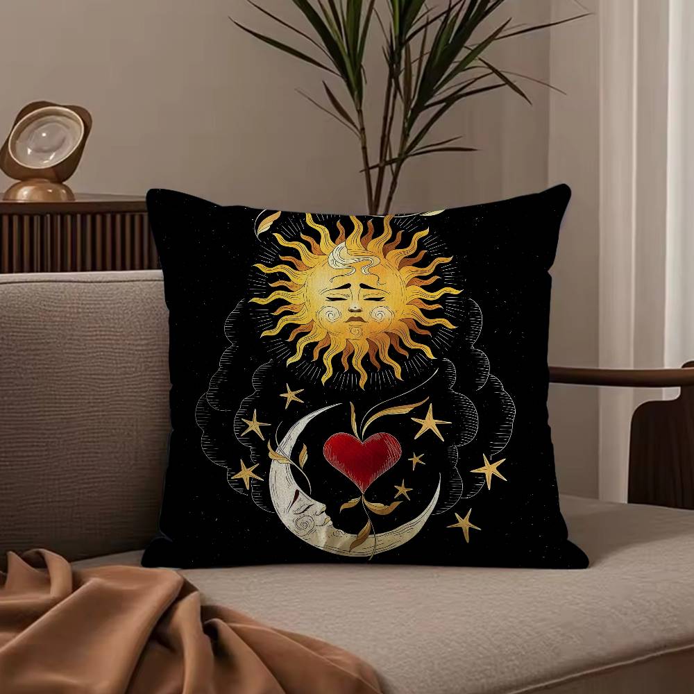 Sun Moon Mandala Series Pattern Pillow Case Anti-dustmite Pillowcase Invisible Zipper Silky Short Plush Sofa Cushion Cover