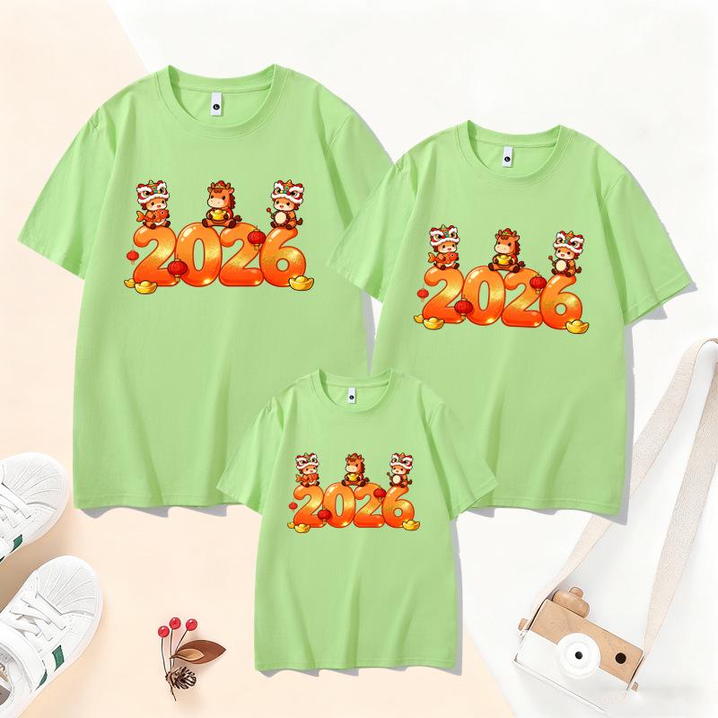 2026 Year of the Horse Red Family T-Shirt Set: Parent-Child Short-Sleeve for Chinese New Year Festive Photos