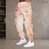 Men S Plus Size Pink Gold Printed Jogger Pants Drawstring Waist Cuffed Ankle Side Pockets