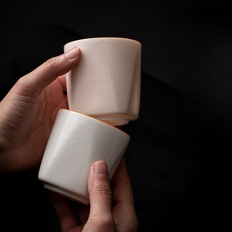 160ml Boutique Jade Grease Ru Porcelain Prism Cup Ru Kiln Master Cup Handmade Ceramic Household Kung Fu Teaset Tea Ceremony Gift