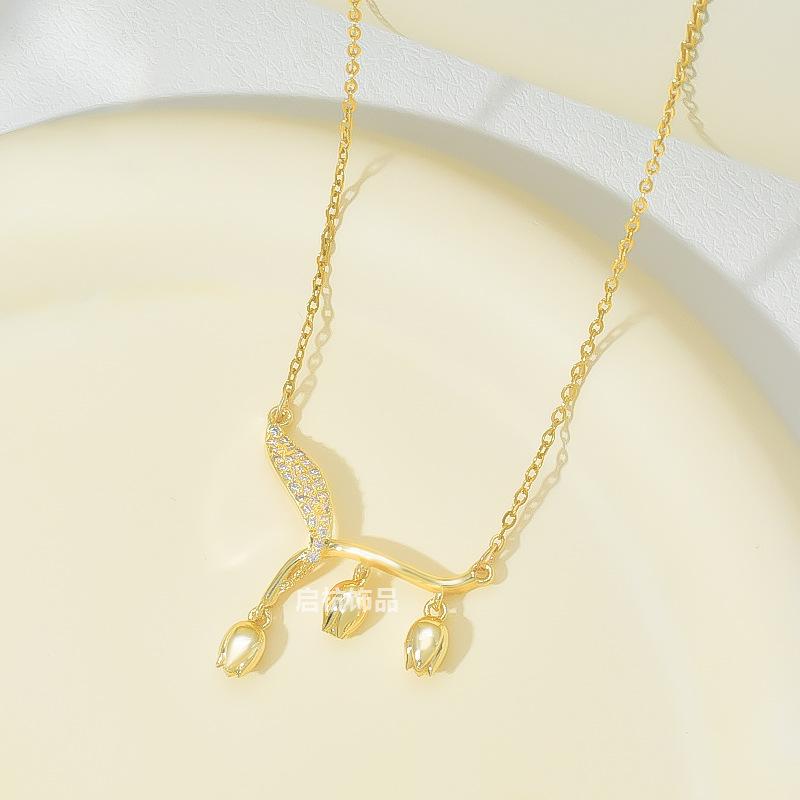 Lily Of The Valley Necklace Women'S Light Luxury Natural Premium Versatile Micro-Inlaid Flower Pendant Delicate Clavicle Chain