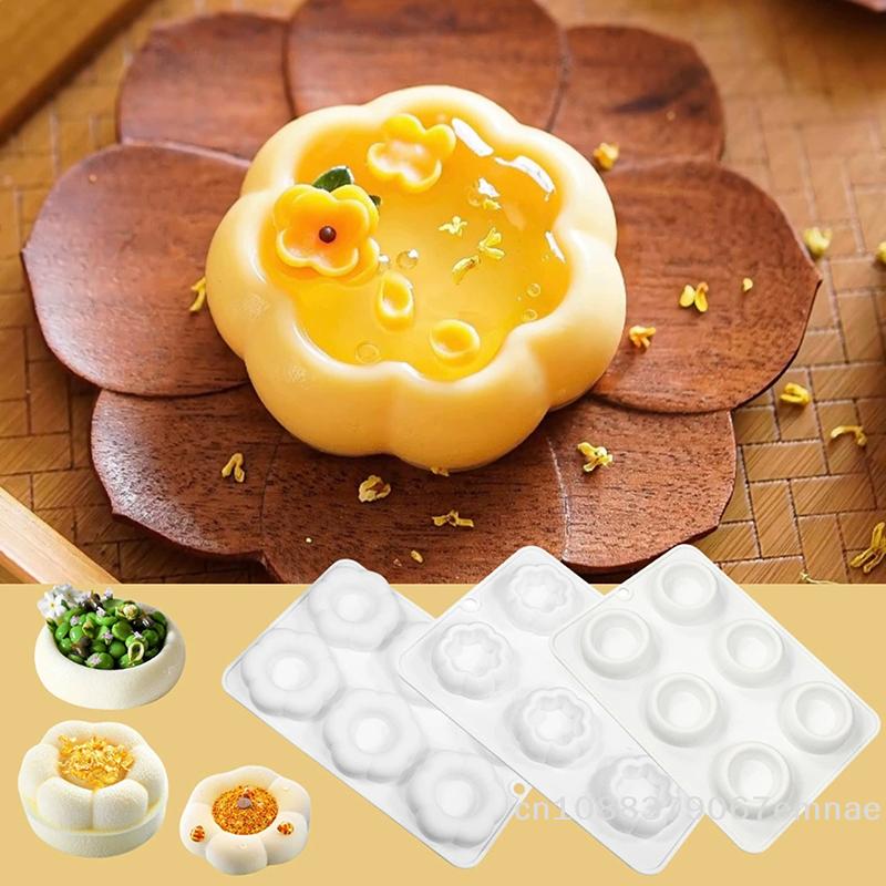 6-Cavity Silicone Cake Molds Flower-Shaped French Mousse Cake Molds Home Baking Tools Kitchen Styling Supplies