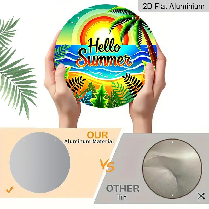 2D Flat Summer-themed Welcome Signs and Aluminum Decorative Plaques In Various Sizes. Tropical Beach Palm Tree Wreath Wall Decorations, Summer