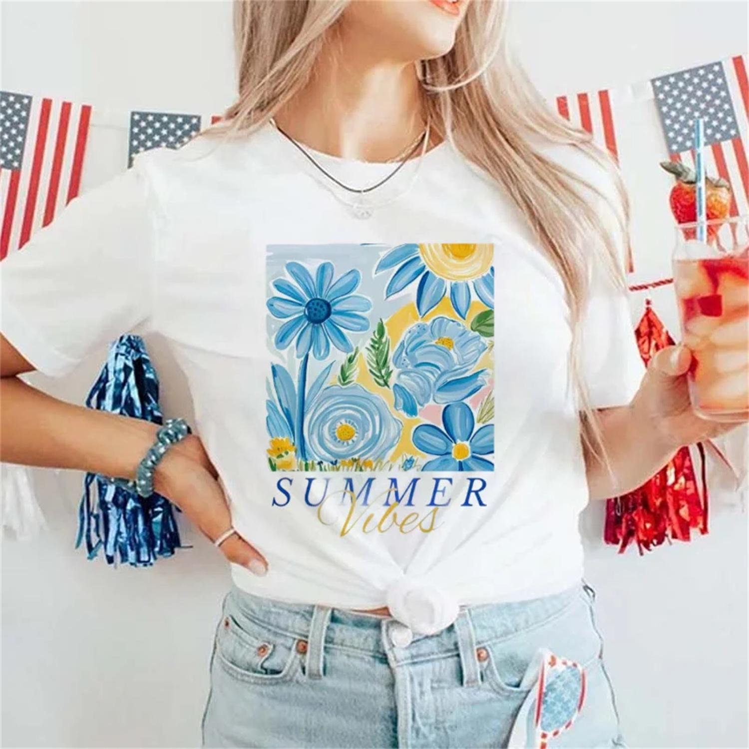 

Women s Sweet Casual Printed Flower O-Neck Pattern Fashionable 90s Short Sleeve New Top Summer Women s Clothing Art T-Shirt XXXXXL