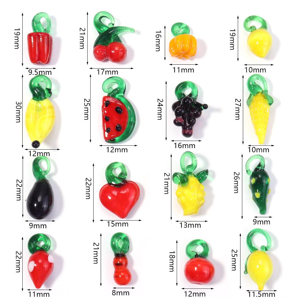 5pcs/lot Vegetables Fruit Glass Charms Pendant Lemon Watermelon Eggplant Grape Pendants For DIY Jewelry Making Necklace Earrings