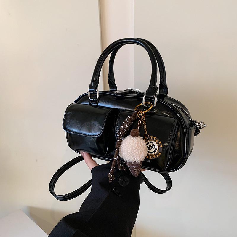 Trendy Brown Pu Bowling Bag For Women Versatile Crossbody Purse Perfect For Use Everyday