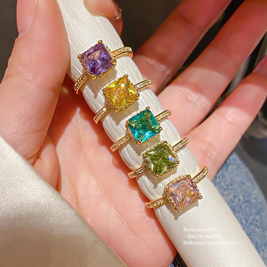 Minimalist 18k Goldplated Zircon Square Ring For Womens Casual And Office Wear