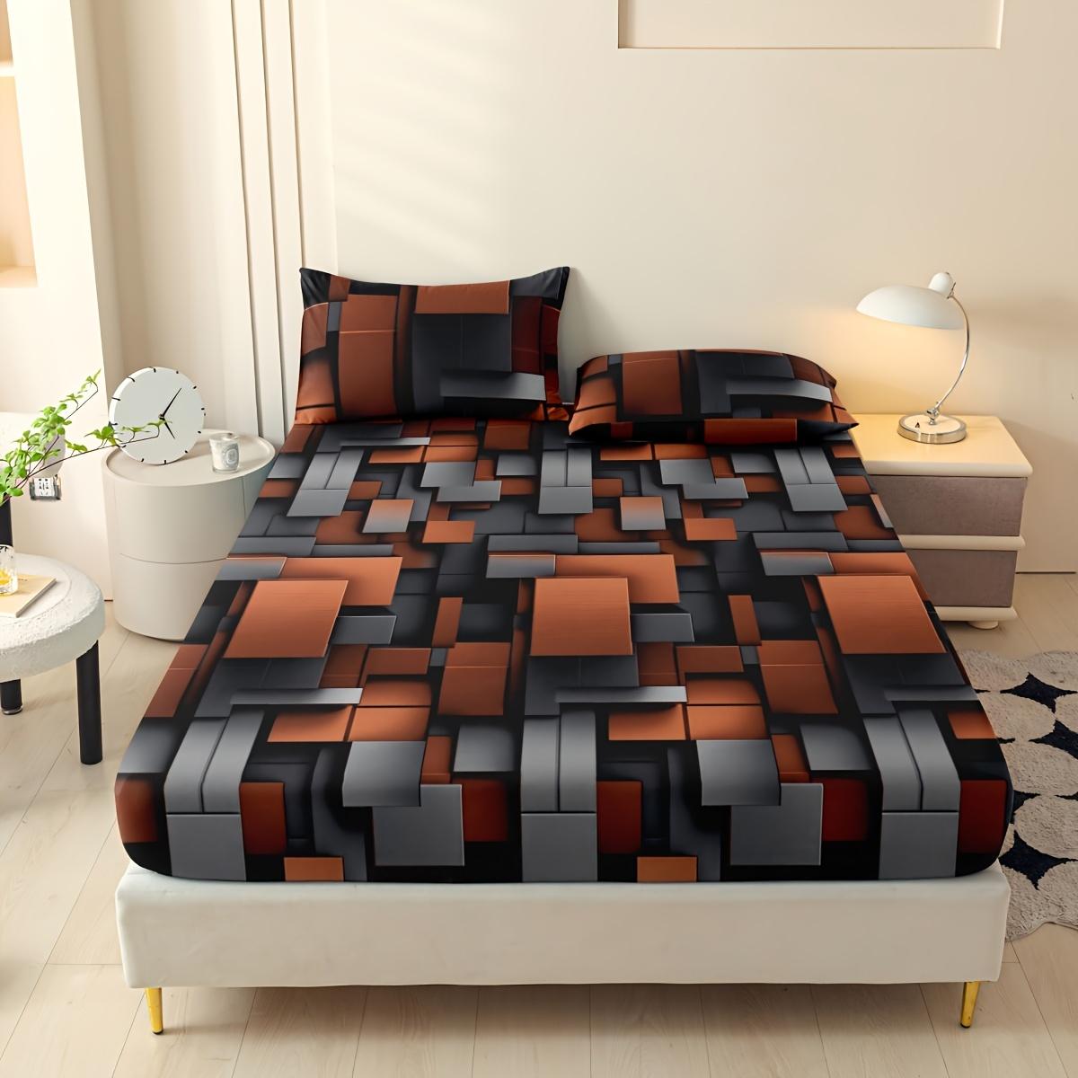 

Geometric Fitted Sheet Set All-Season Mattress Protector Fashionable Classic Soft Comfortable Deep Pocket Breathable Bedding Set 2PCS Pillowcase48x74