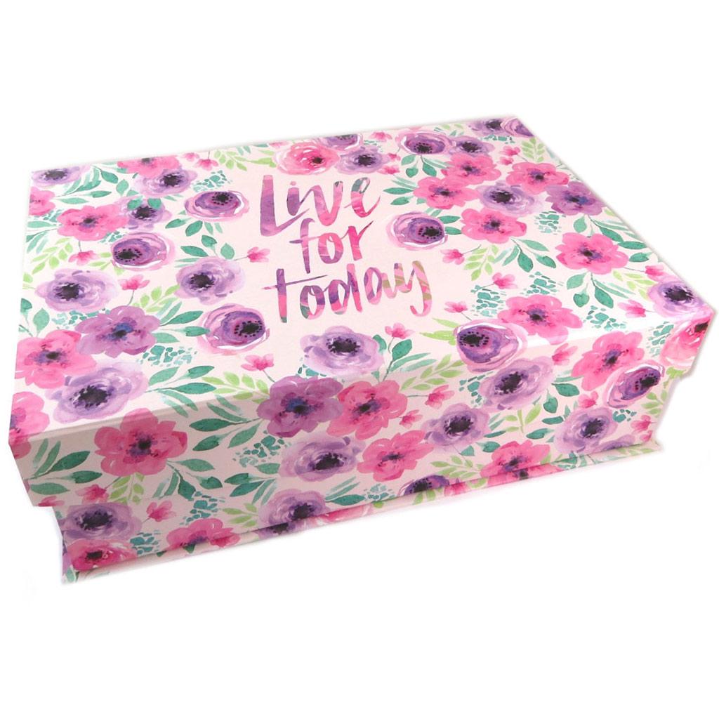 Les Trésors De Lily [P5723] - Set de 3 boîtes à Souvenirs gigognes 'Bonheur Floral' rose mauve - 42. 5x29. 5x13 cm