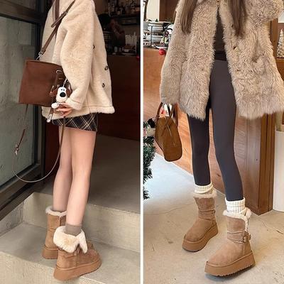 Schneestiefel mit dicker Sohle für Damen Winter 2025 neu runde Zehen vielseitig Samt verdickt zwei Tragemöglichkeiten umgeschlagenes Haar kurzer Schaft Schnee Baumwolle