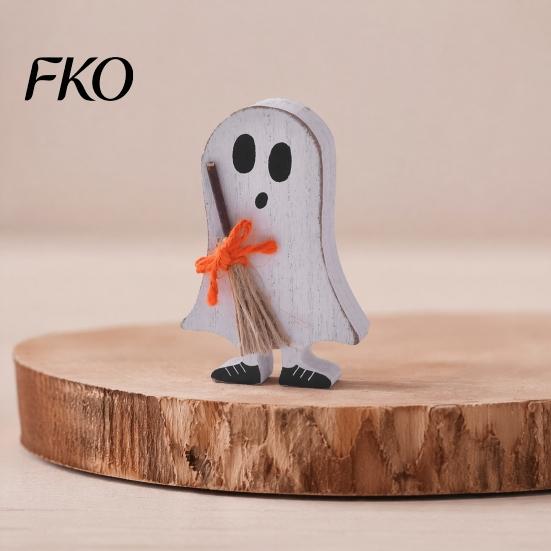 Halloween Home Decor Wooden Table Sign, Cute Ghost Witch Hat Bat Freestanding Tiered Artisan Crafted Wood Signs Tray Ornament, Rustic Farmhouse